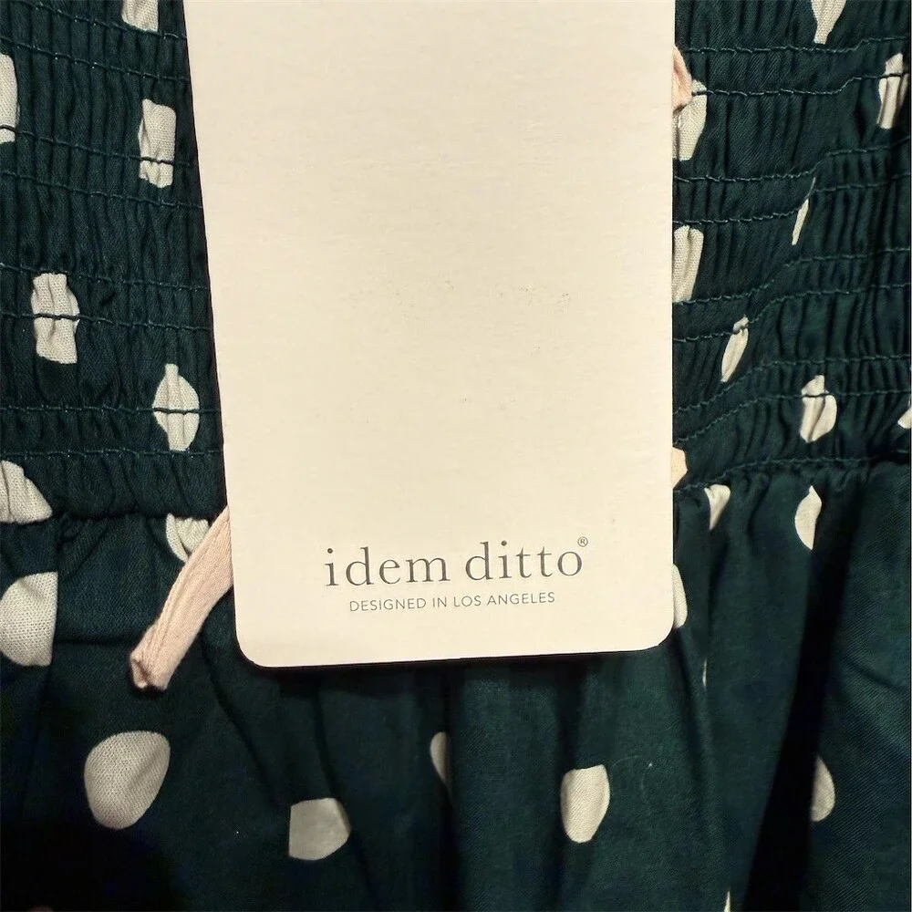 idem ditto Dress Womens Size S Dark Green Polka Dot Smocked Midi Puff - Picture 4 of 5